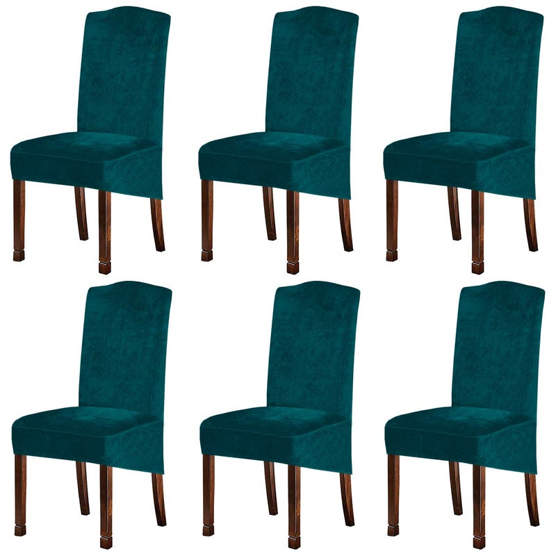 KELUINA Velvet Plush XL Dining Chair Covers, Stretch Chair Slipcover, Spandex High Chairs Protector Covers Seat Slipcover with Elastic Band for Dining Room,Wedding, Ceremony, Banquet (Teal Green, Set of 6) - Image 1